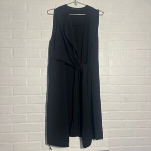 Zara Womens Black Long Draped Vest Tie Waist Cape V Neck Minimalist Medium
